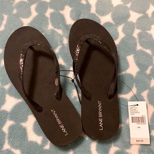 Lane Bryant Black Glitter Flip Flops